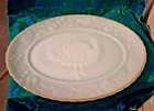 Vintage MCM Anchor Ovenproof Milk Glass Platter Holiday Turkey Gold Trim 16’’