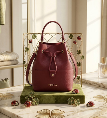 NEW Furla Wine Red Leather Brooklyn Mini Bucket Crossbody Bag