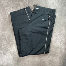 VTG Y2K Nike Kids Track Pants Black White Piping Athletic Windbreaker XL