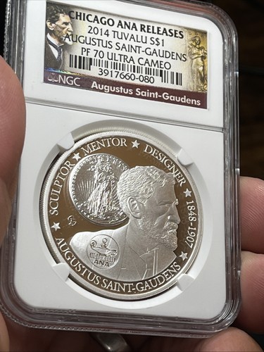2014 Tuvalu $1 Augusta Saint Garden’s proof 70 alter cameo NGC - Picture 4 of 12