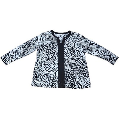 Susan Graver Liquid Knit Animal Print Sequin V-Neck Top Black White Large