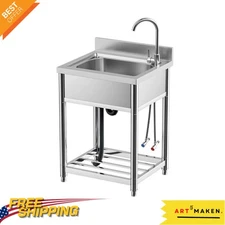 Durable 22in Free Standing Stainless Steel Sink with Integrated Storage Solut...