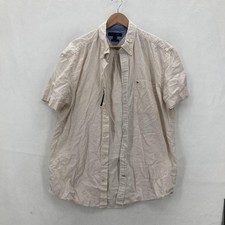 Tommy Hilfiger Shirt Mens XL Beige Linen Short Sleeve Button Down Regular Fit