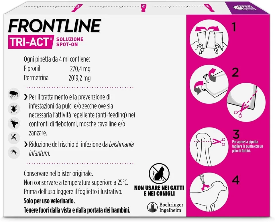 Frontline Tri-Act for Dogs 20-40kg 3 Pipettes Flea & Tick Treatment - Immagine 2 di 4