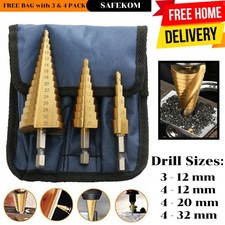 4 Pcs Step Cone Drill  Bit HSS Steel Titanium Hole Metal Cutter Tool 3-32mm UK