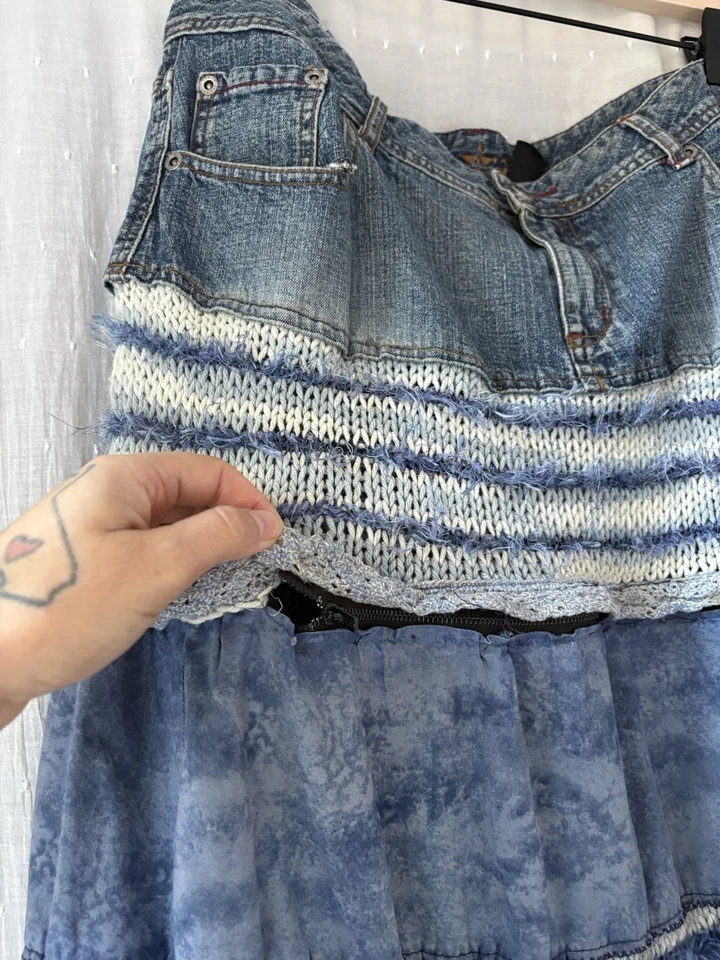 Saia jeans Y2K Arizona boho caprichosa azul em camadas tamanho 13 - Imagem 2 de 4