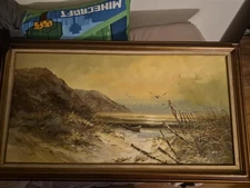 Vintage original oil seascape painting by listed artist H. Gailey, signed