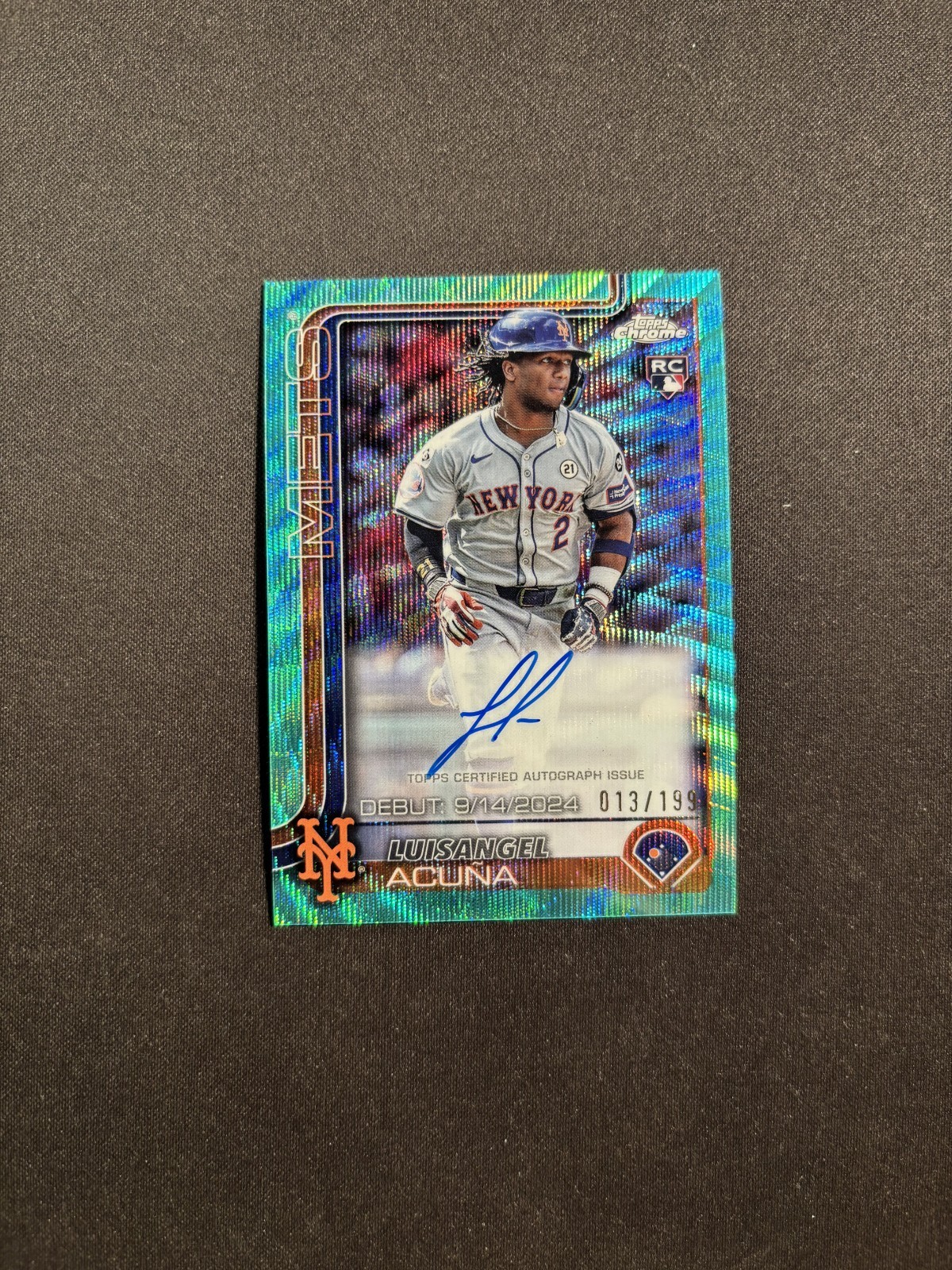 2025 Topps Chrome Update Luisangel Acuna Rookie Debut Aqua Wave 013/199 BJBE