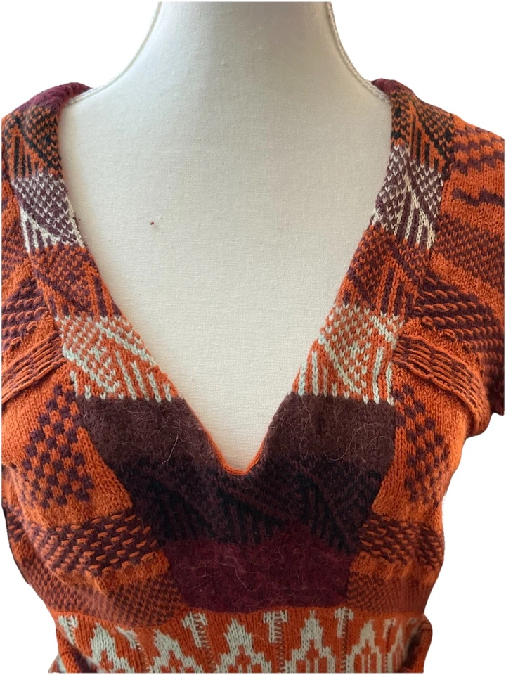 Vestido Free People Mujer XS Naranja Patchwork Suéter Boho Hippie Manga Campana Otoño Foto 2 de 4