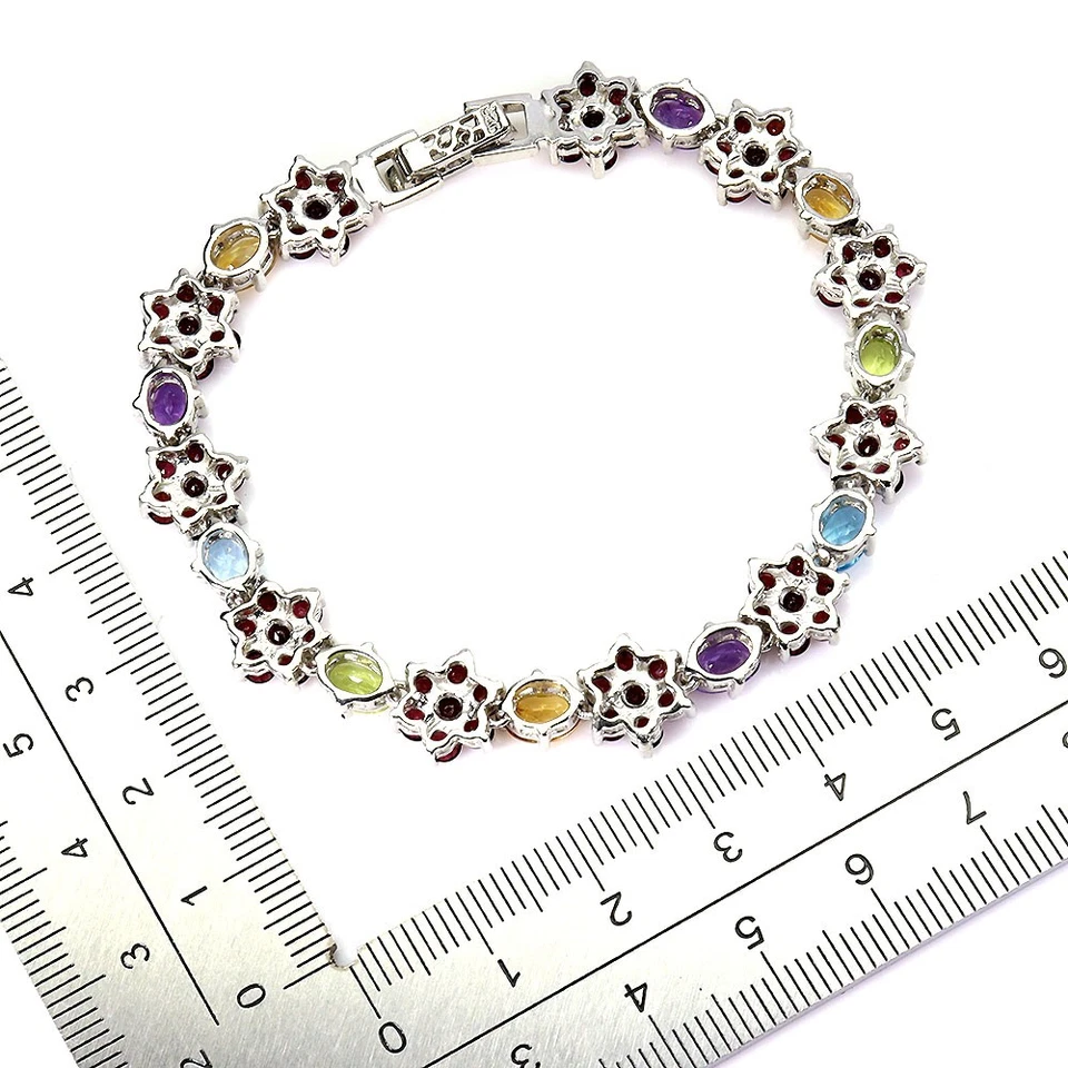 925 Sterling Silber Armband Oval Amethyst 6x4mm Citrin Peridot Edelstein 17.8cm - Bild 3 von 4