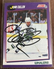 Autographié 1991-92 score américain - Hartford Whalers John Cullen #7