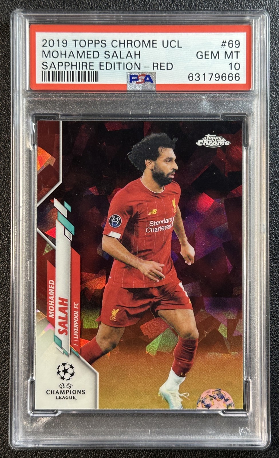 MOHAMED MO SALAH PSA 10 2019 TOPPS CHROME SAPPHIRE UCL #69 RED REFRACTOR GEM 3/5