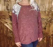 Bibi Long Sleeve Leopard Top Size L Large Distressed Sweater Ocelot Shirt