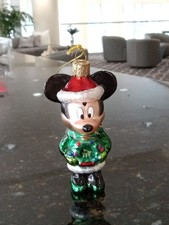MINNIE MOUSE Blown Glass Christmas TREE Ornament DISNEY 4" Tall WITH WREATH