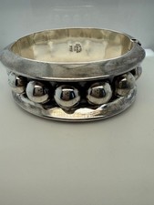 Signed TH-103 FHV Vintage Taxco Workshop 1980's 83g Large Polished Dot Bangle
