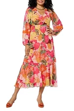 Antthony Women's Printed Mesh Bishop-Sleeve Patio Dress Floral Multi
