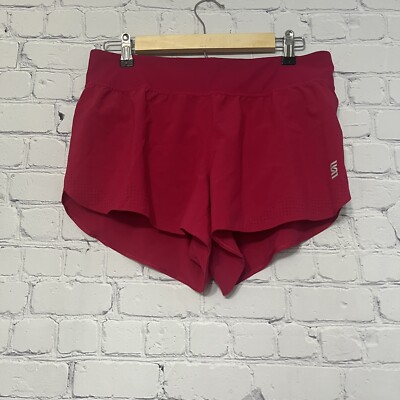 Second Skin Womens Perforated Athletic Shorts Lined Pocket Logo Barbie Pink Sz M