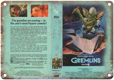 NECA GREMLINS GREMLIN MOGWAI GIZMO WALL ART 12'' x 9'' Retro VHS Art Metal Sign