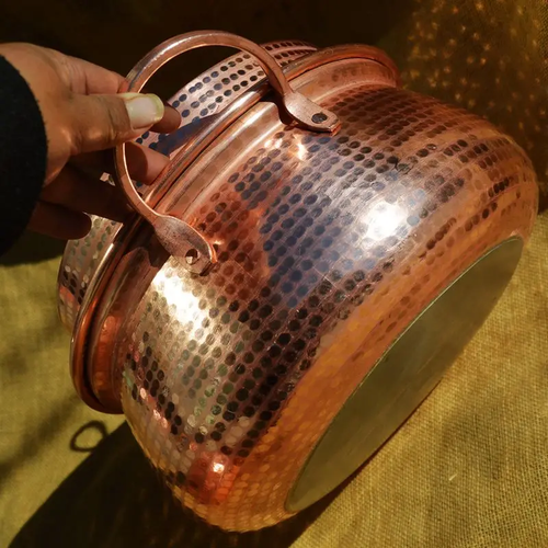 Cazuela de guiso de arroz para olla de cobre puro tapa gruesa hecha a mano gas/inducción de patata - Imagen 6 de 22