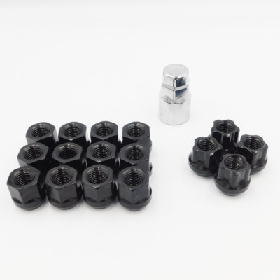 M12x1,5 offene Radmuttern (schwarz) x 12 + Schlösser für Toyota 1000 4 Runner Alphard