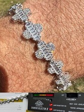 Real MOISSANITE 925 Silver 12mm Iced Baguette Clover Graduated Tennis Bracelet