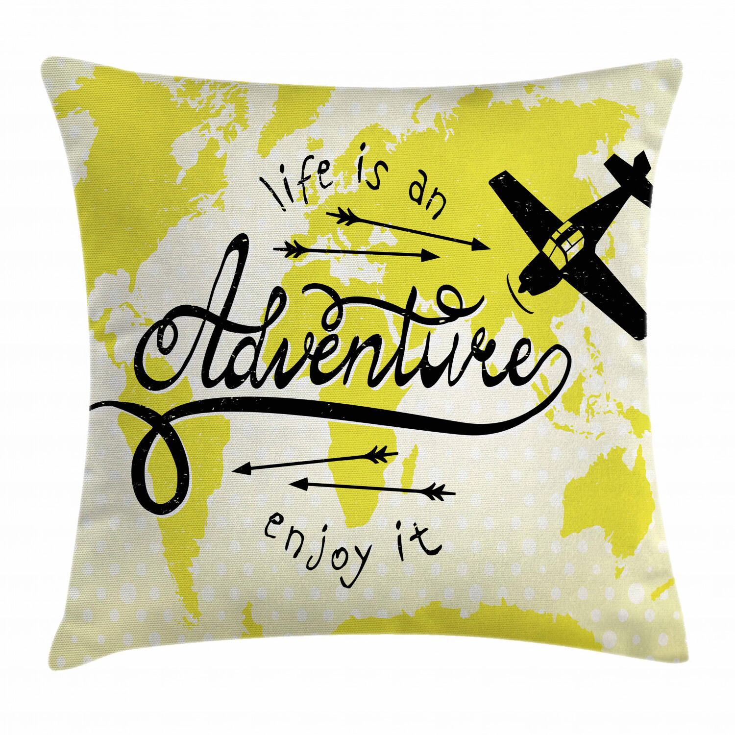 Adventure World Map Airplane Square Cushion Cover 18 Inch Travel Theme