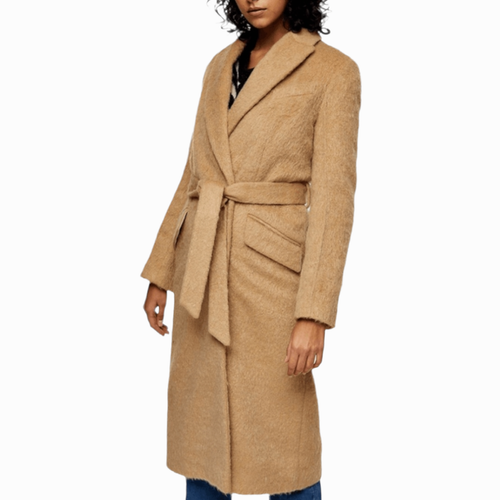 NEW TOPSHOP Tan Belted Coat 4 Petite 