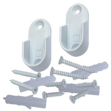 Oval Closet Rod End Supports  Screw on  15mm x 30mm  Gloss White  2 Pack