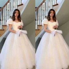 Princess Wedding Dresses Short Sleeve Square Neck Full Length A Line Bridal Gown