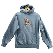 Disney Parks Mickey Mouse Embroidered Hoodie Light Blue Size Small Heavyweight