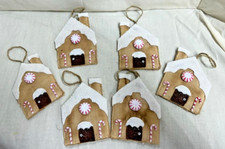 Gingerbread House/Tree Ornaments/Primitive/Farmhouse/ Set of 6/Grunged