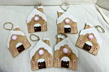 Gingerbread House/Tree Ornaments/Primitive/Farmhouse/ Set of 6/Grunged
