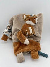 Maison Chic Fox Lovey Security Blanket Tan Aqua Brown Tags Crinkle Knots Teether