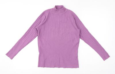 Marks and Spencer Damen lila Pullover mit Stehkragen Viskosemischung Größe 8   Knopf