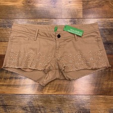 United Colors Of Benetton Shorts Womens 8 Khaki Brown Cut Off Stretch New