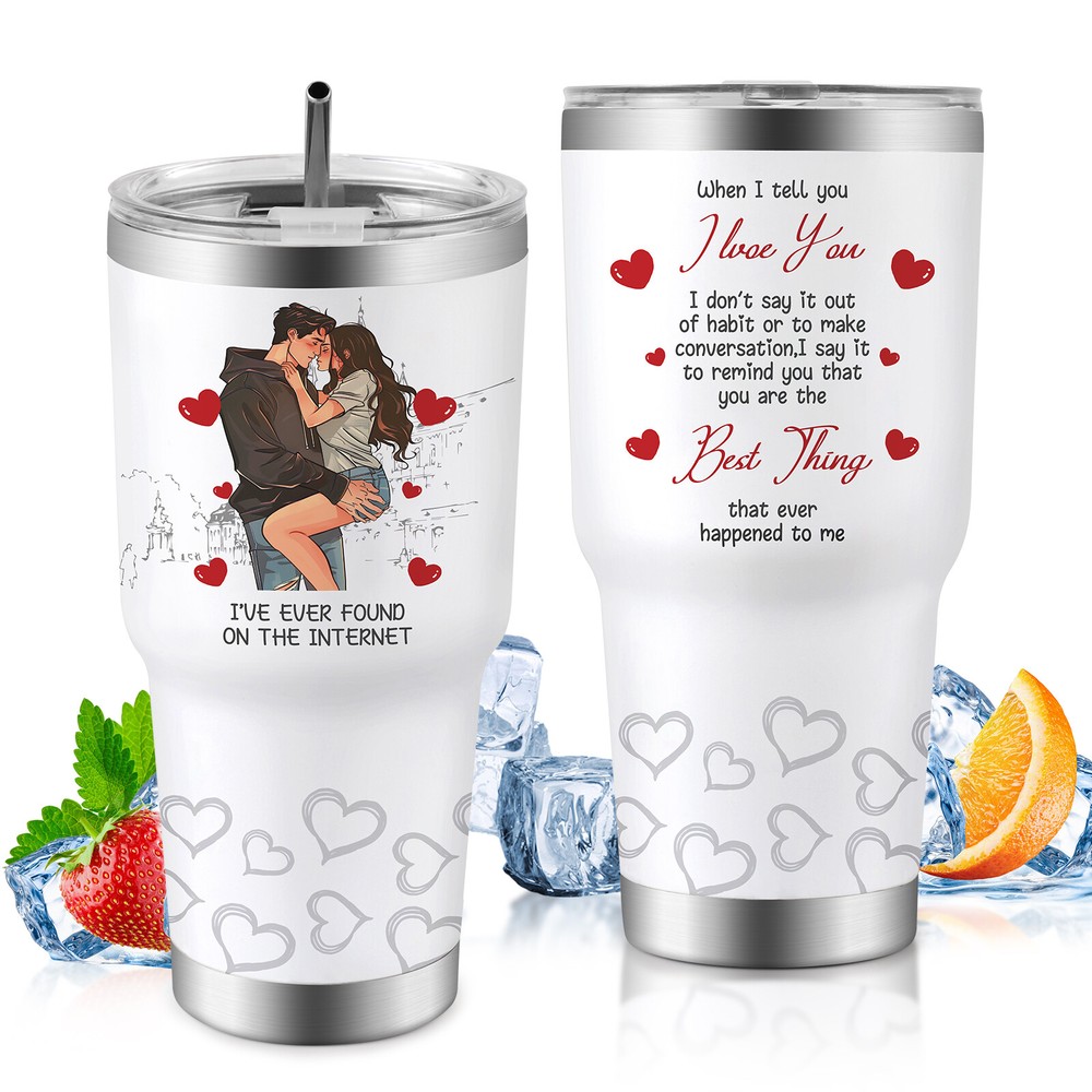 Tumbler Stainless Steel Straw, Anniversary Birthday Gift 30oz Car Cup