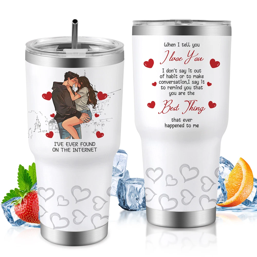 Tumbler Stainless Steel Straw, Anniversary Birthday Gift 30oz Car Cup