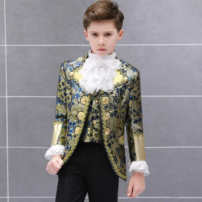 Kind Jungen 3 Teile Anzug Blazer Weste Hose Mittelalterliche Prinz Kostüm - Bild 1 von 4