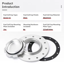 Aluminium Twist On Filler Neck Cap Billet Fuel Cell Flush Tank Cap Mount 12 Bolt