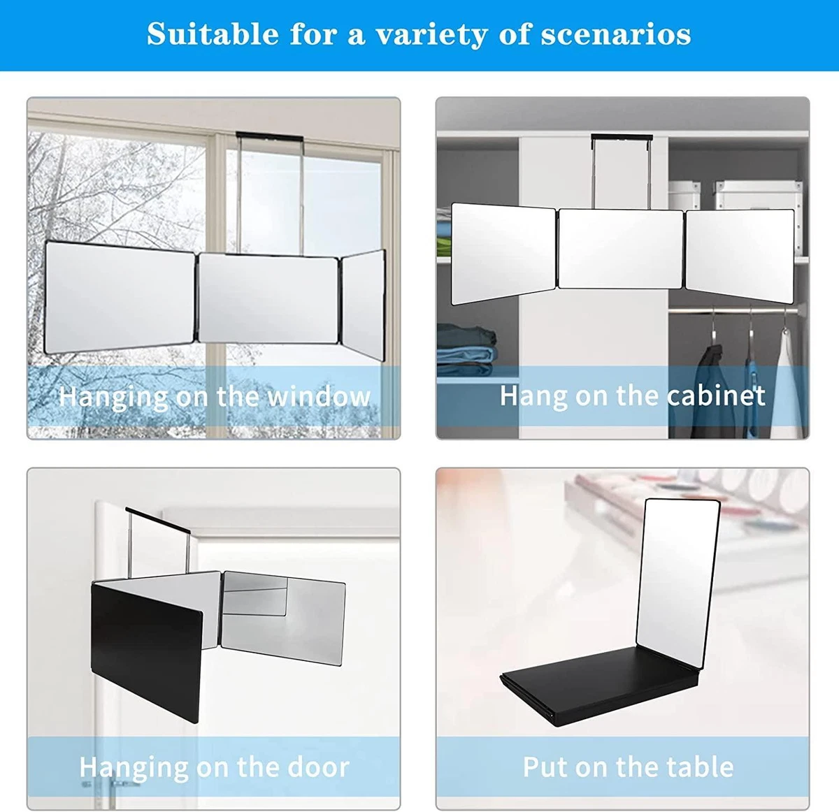 3 Way Mirror For Self Hair Cutting Mirror Vanity Mirror Barber Accessories  | Ebay