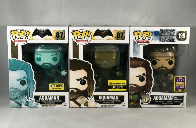 Funko POP! Aqua Man Lot of 3 - Blue Hot Topic, Patina, w/ Motherbox SDCC 2017 | eBay