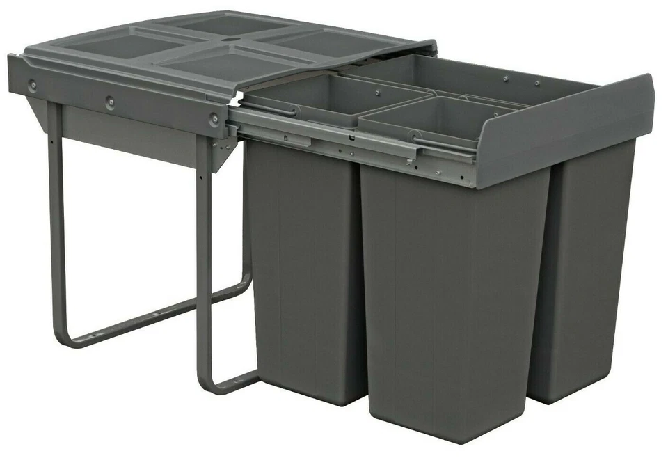 600mm Under Counter Bin Pull Out Kitchen Waste Recycling Cabinet 1x34L + 2x17L - Image 2 of 4