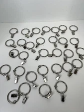 31 PC Metal Curtain Rings with Clips 1.5” Inner Silver Window Drapery Ring
