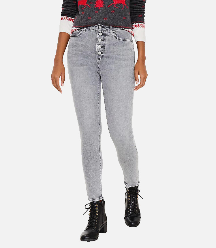Curvy Gray High Rise Button Fly Skinny Grunge Gothic Punk