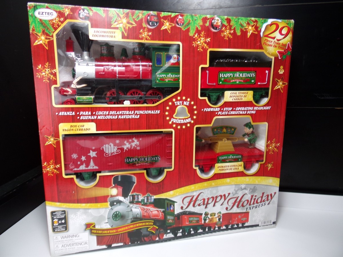 29 Piece Christmas Train Set Box Car Happy Holidays Express EZTECH