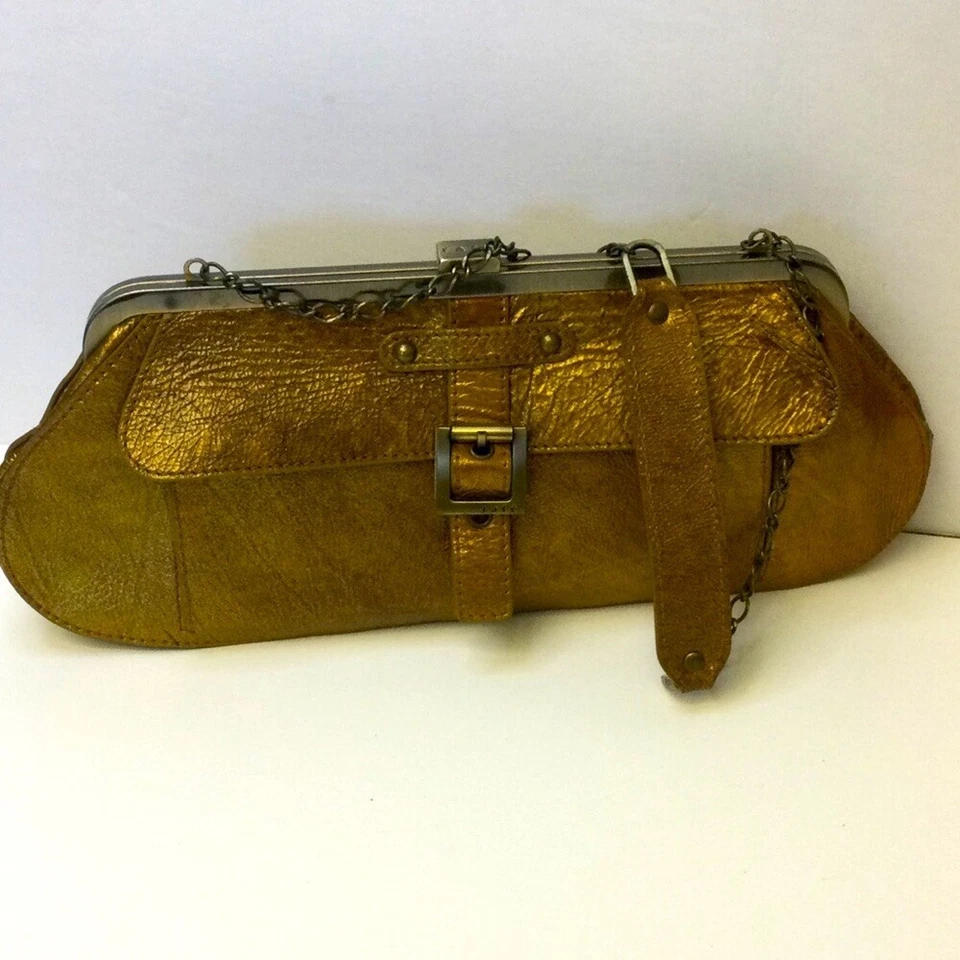 BLUTCH RAFE CHAROL DORADO ARRUGADO CUERO CON CORREA USADO EN EXCELENTE ESTADO VINTAGE Foto 4 de 4