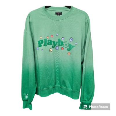 PLAYBOY X PACSUN Green Ombre Embroidered Logo Crew Neck