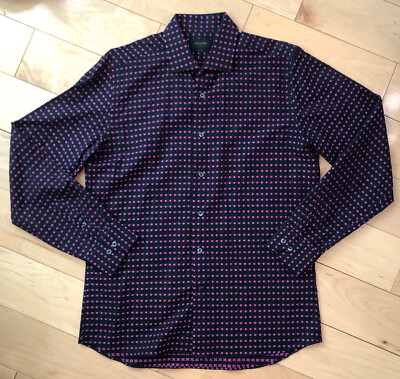 DUCHAMP 16 Shirt Black Pink Polka Dot Embroidered Designer Bi Fold Cotton 16''