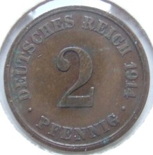 Pièce Allemande Empire Allemand 2 Pfennig 1914 J En Very Fine