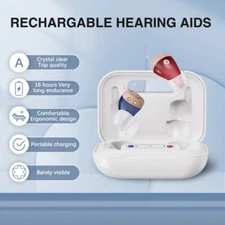 JINGHAO 1 Pair Mini Hearing Aids Rechargabl In Ear Sound Amplifier Enhancer US